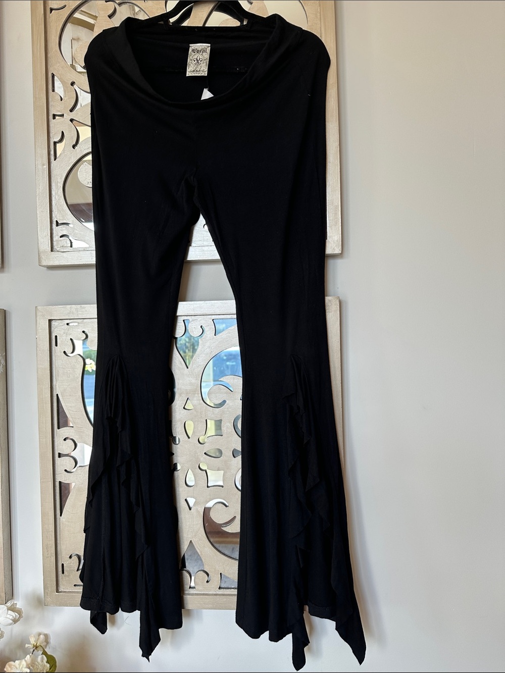 Vocal Black Flared Ruffle Hem Pants